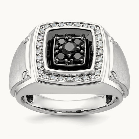 w/ Black RH IBGoodman Men's Satin Black & White Diamond Ring, 14K White Gold