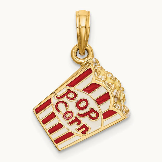 3-D Enameled Bag of Popcorn Charm, 14K