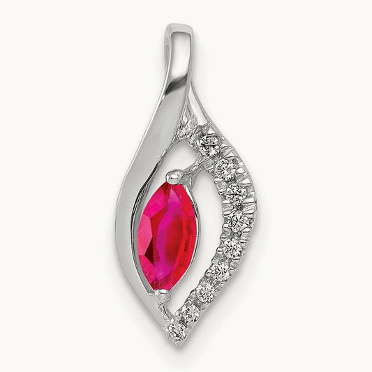Diamond and Marquise .32 Ruby Pendant — 14K White Gold