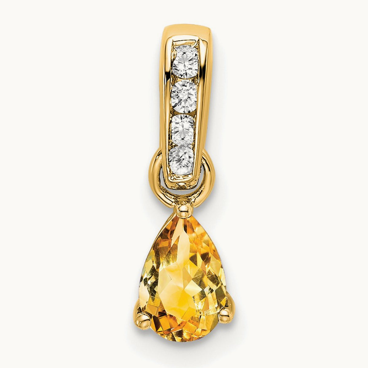 Pear Citrine and Diamond Pendant — 14K Yellow Gold