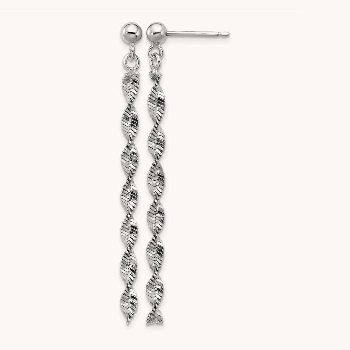 RH-plat Polish/Dia.-cut Dangle Post Earrings, Sterling Silver — Leslie's