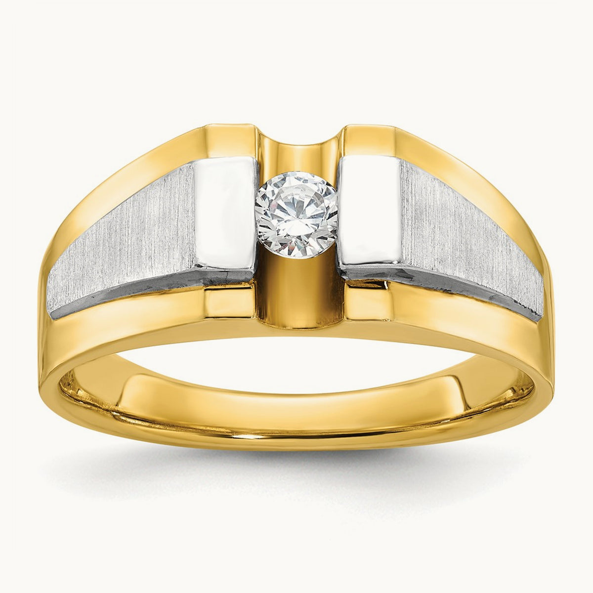 IBGoodman Men's Polished and Satin Diamond Complete Ring, 14K Two-tone