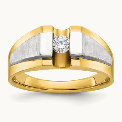 IBGoodman Men's Polished and Satin Diamond Complete Ring, 14K Two-tone