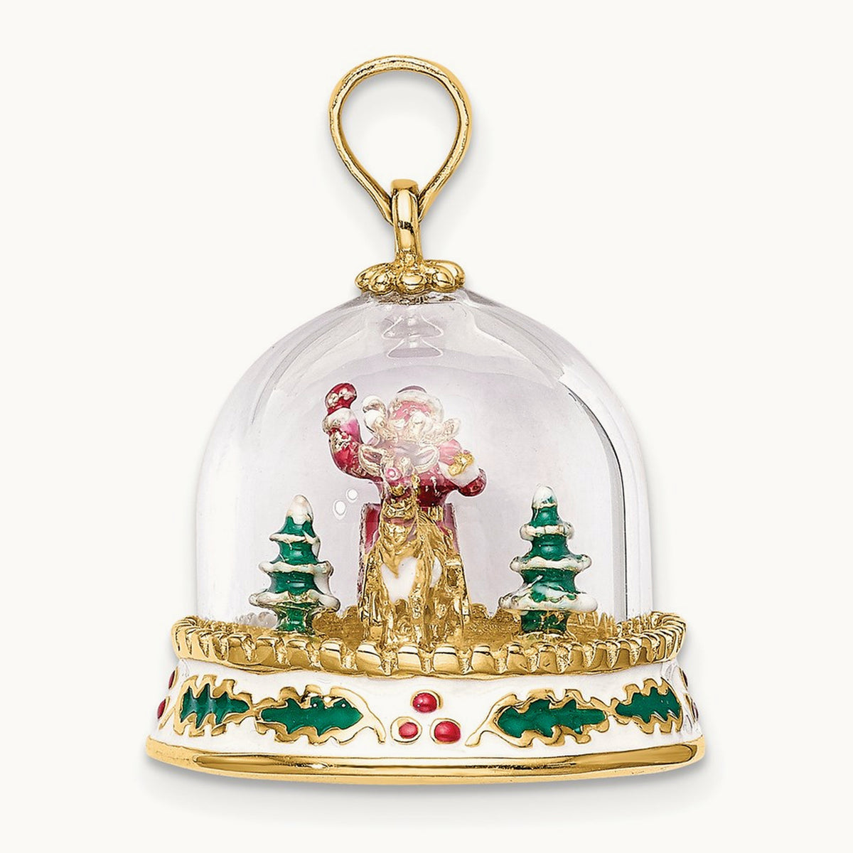 3-D Enameled Christmas Snow Globe Charm, 14K