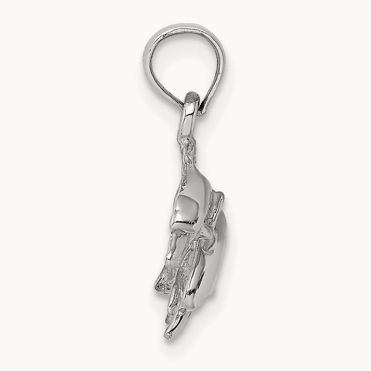 Polished Double Dolphins Jumping Left Charm — 14K White Gold