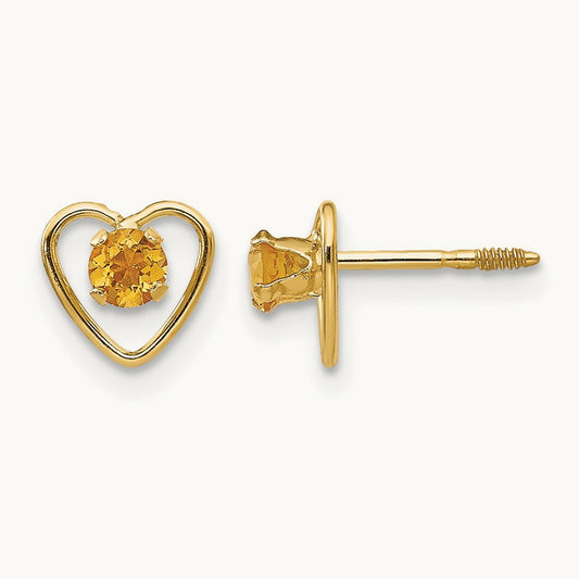 Madi K Genuine Citrine Birthstone Heart Earrings, 3mm, 14K