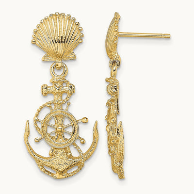 Shell and Anchor Double Dangle Earrings, 14K