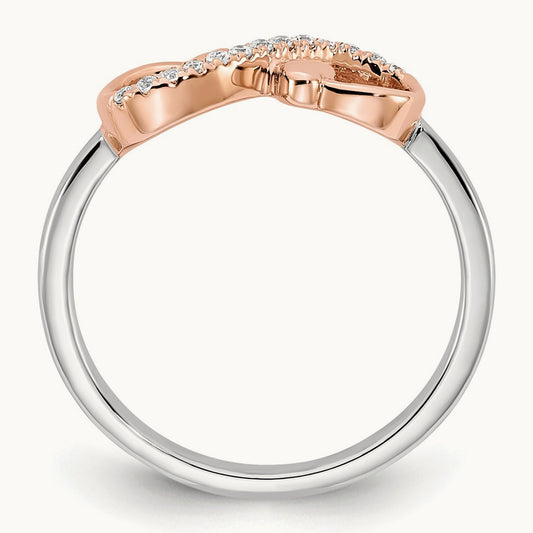 & Rose Polished Infinity Hearts Diamond Ring, 14K Two-tone White