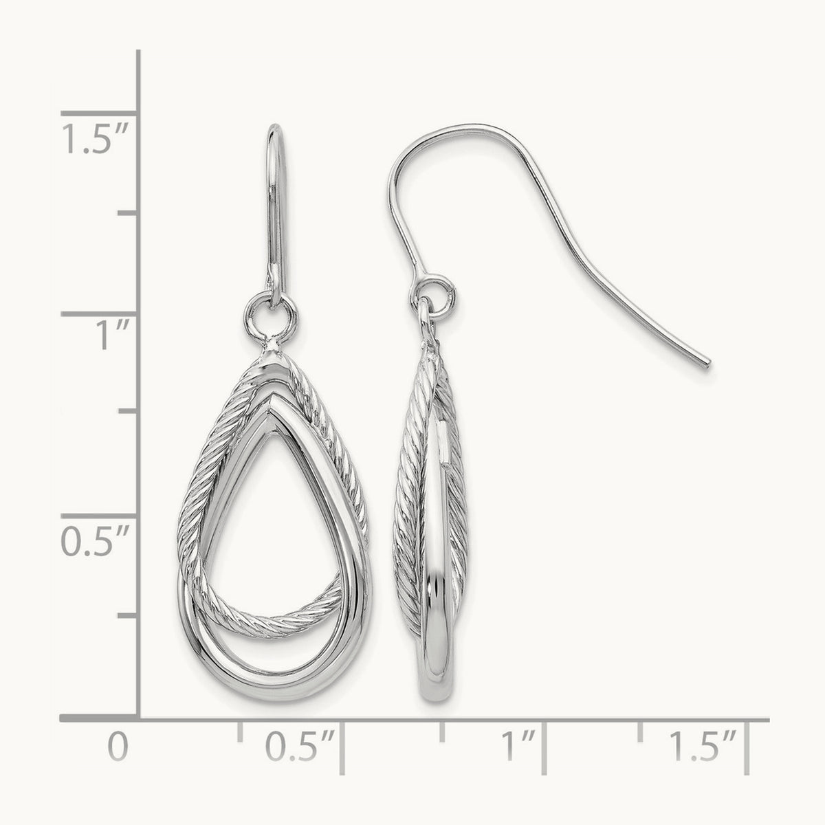 Polished and Textured Teardrop Shepherd Hook Earrings — 14K White Gold