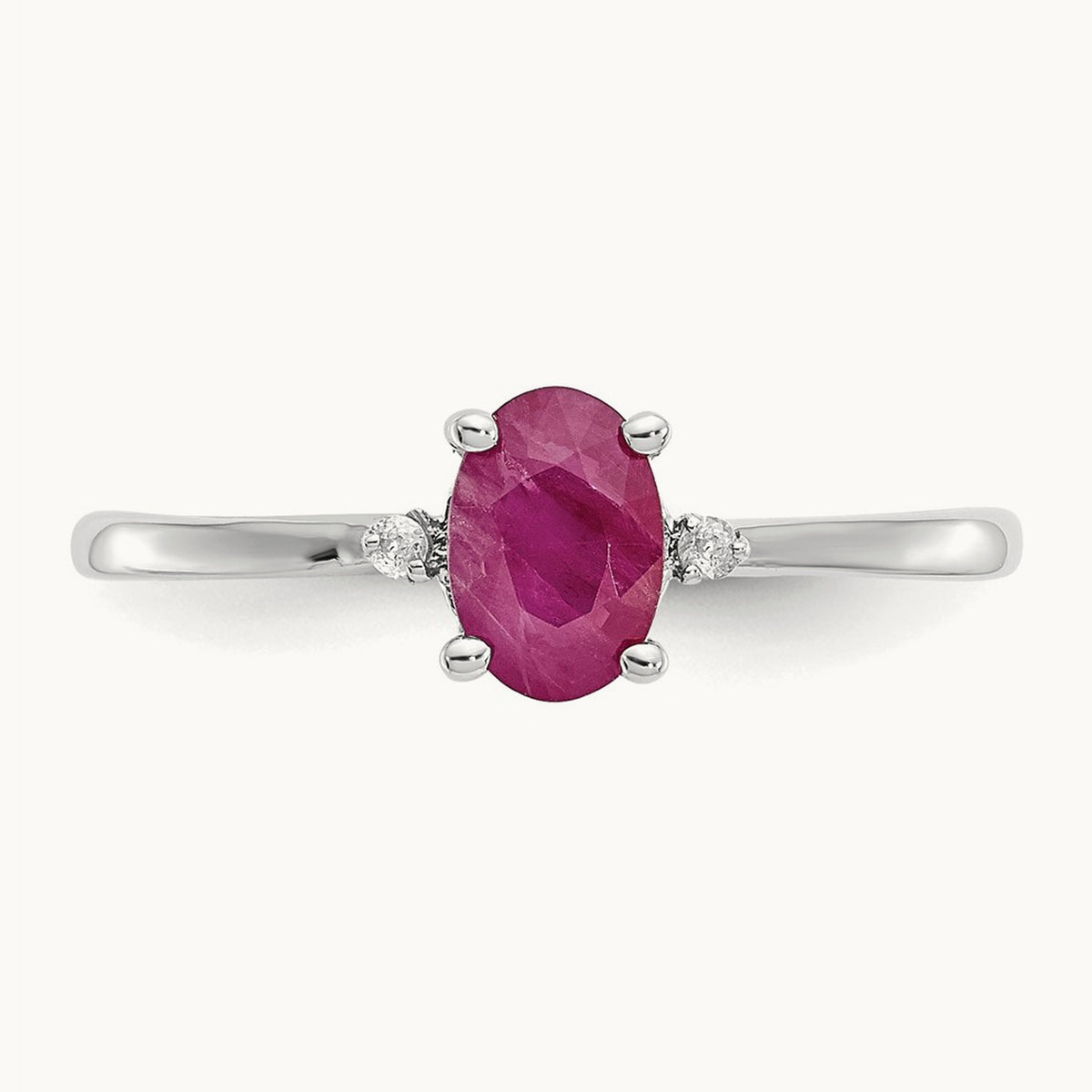 Diamond & Ruby Birthstone Ring — 14K White Gold, 6
