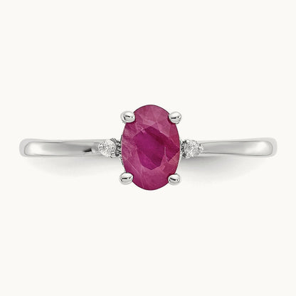 Diamond & Ruby Birthstone Ring — 14K White Gold, 6