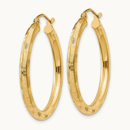 Diamond-cut Hoop Earrings, 14K