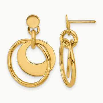Polished Fancy Double Circle Post Dangle Earrings, 14K — Leslie's