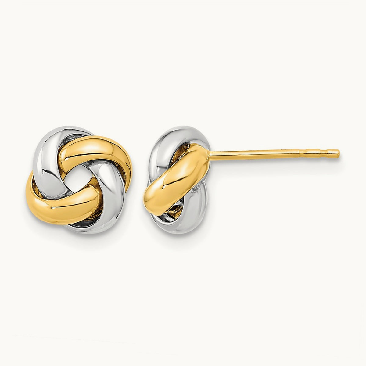 Polished Love Knot Post Earrings — 14K Two-Tone Gold, 8mm