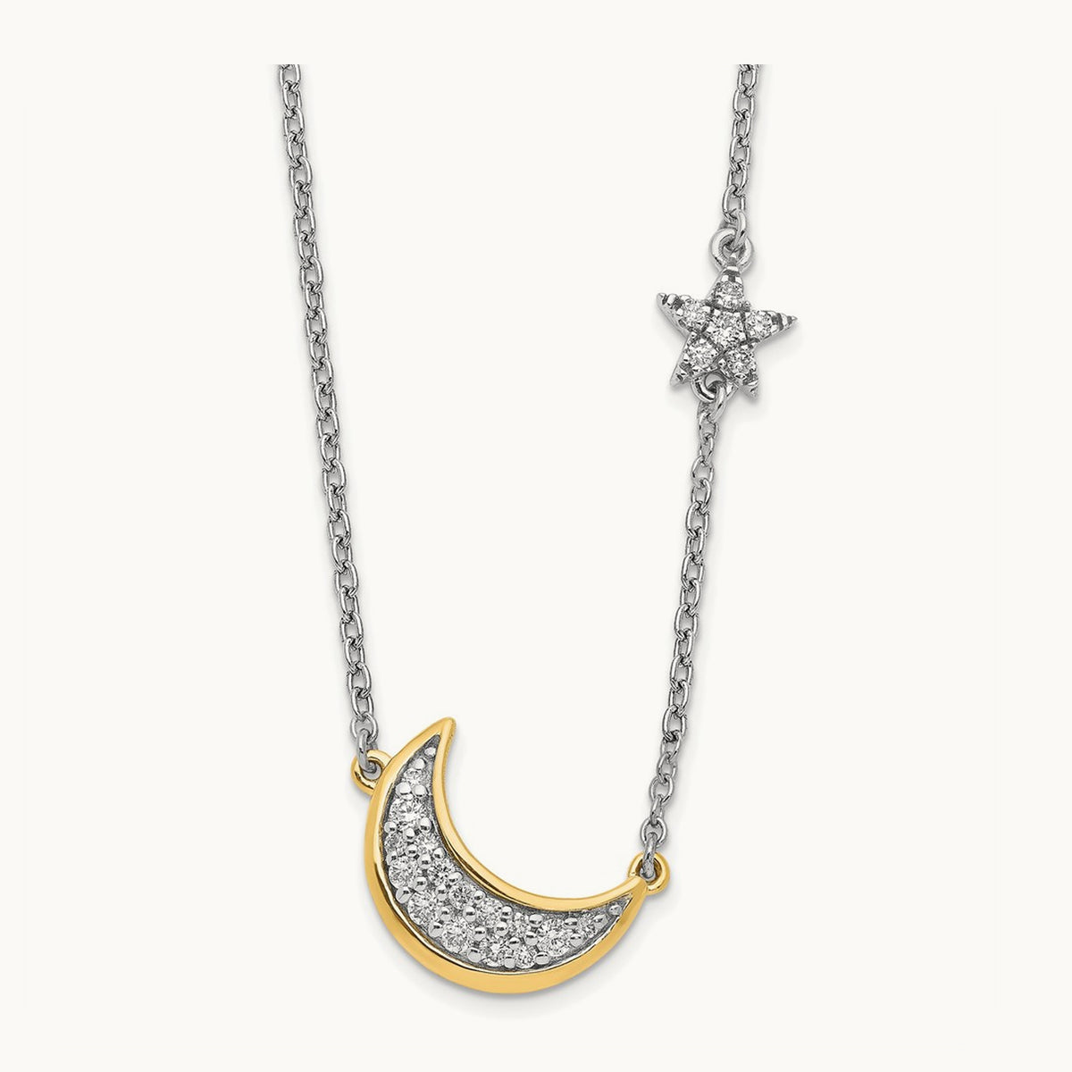 Moon with Star Diamond 18in Necklace — 14K Two-Tone Gold