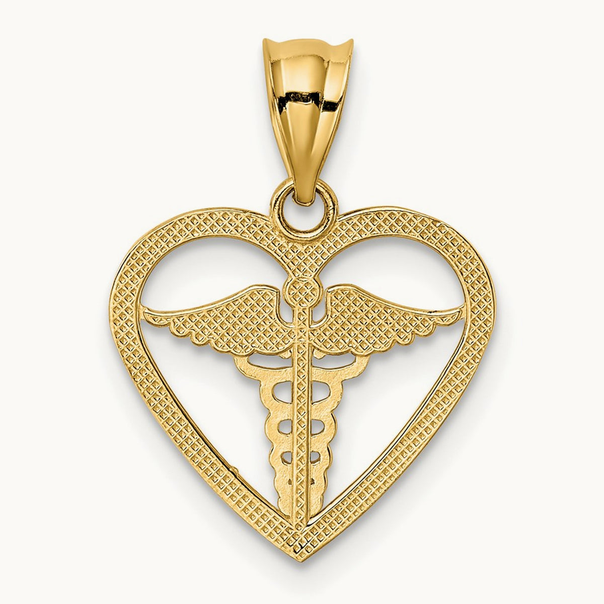 Caduceus Heart Medical Pendant, 14K