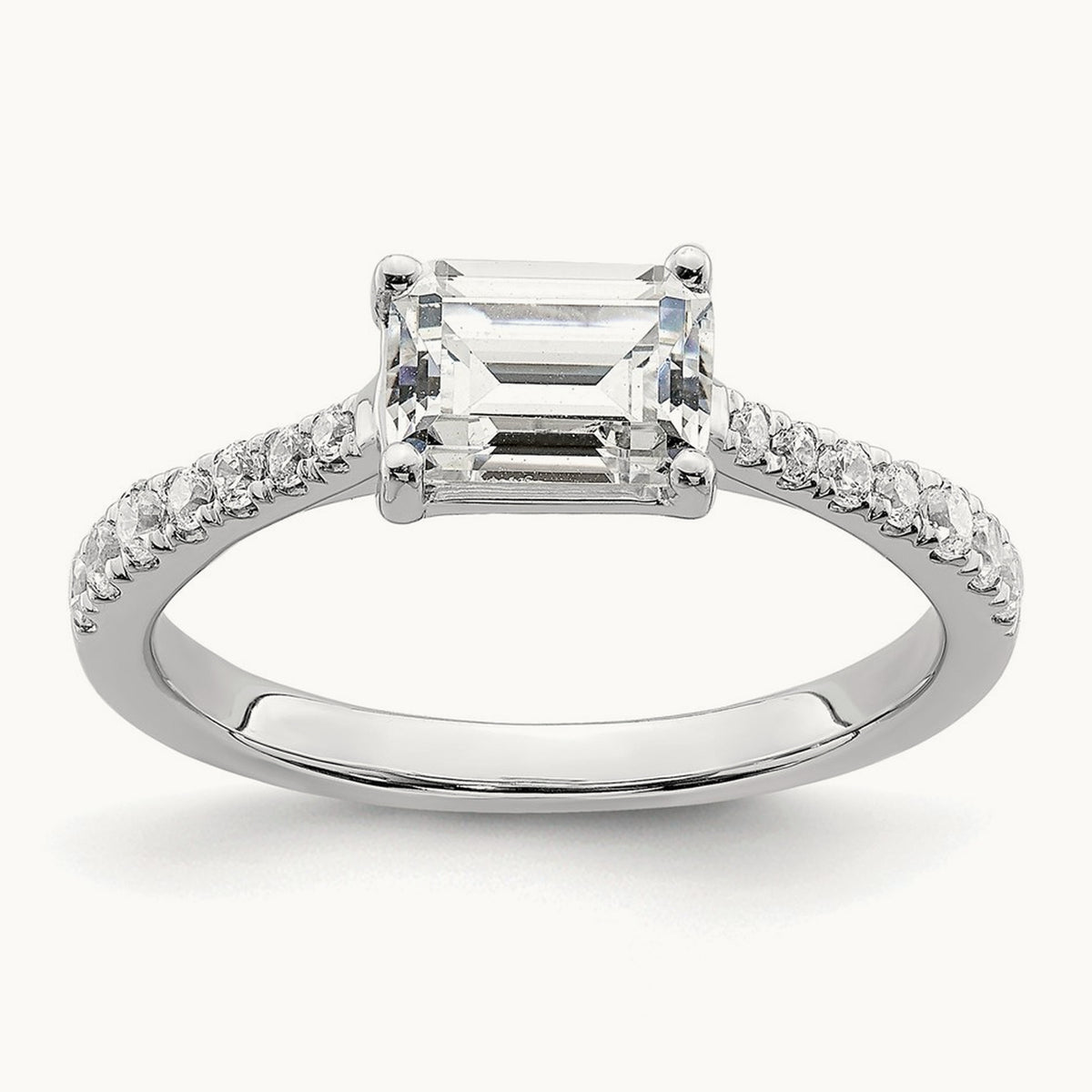 East West 3/4ct Emerald Semi-Mount Eng. Dia Ring, 14K White Gold