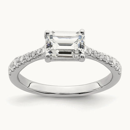 East West 3/4ct Emerald Semi-Mount Eng. Dia Ring, 14K White Gold
