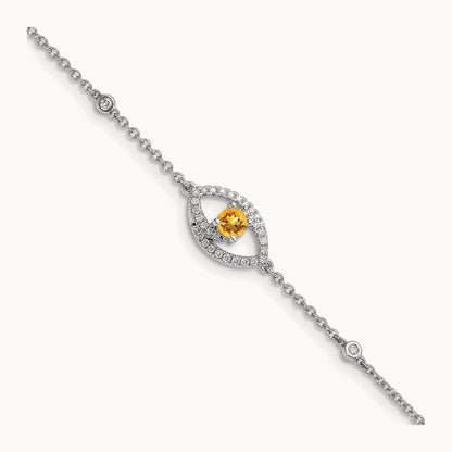 Polished Diamond and Citrine w/.5in Ext Bracelet, 14K White Gold