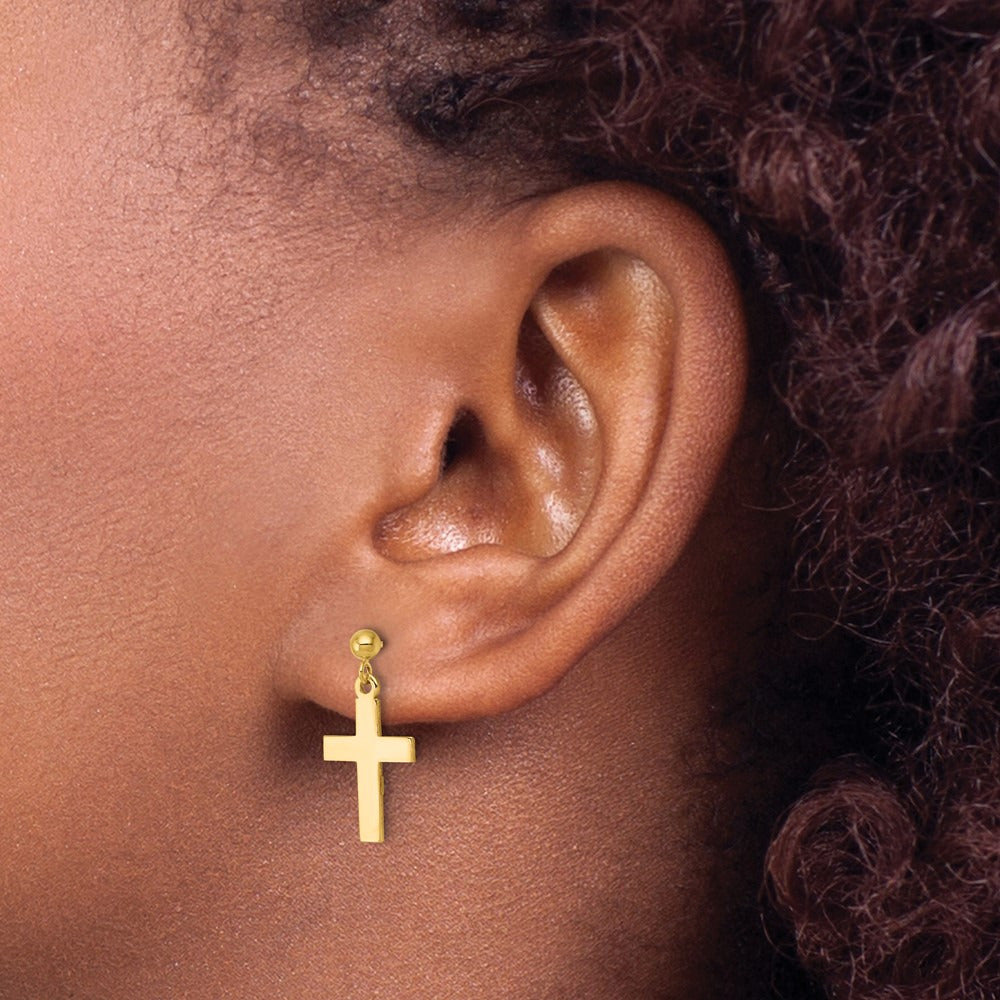 Polished Cross Earrings — 14K Yellow Gold, 20.5mm