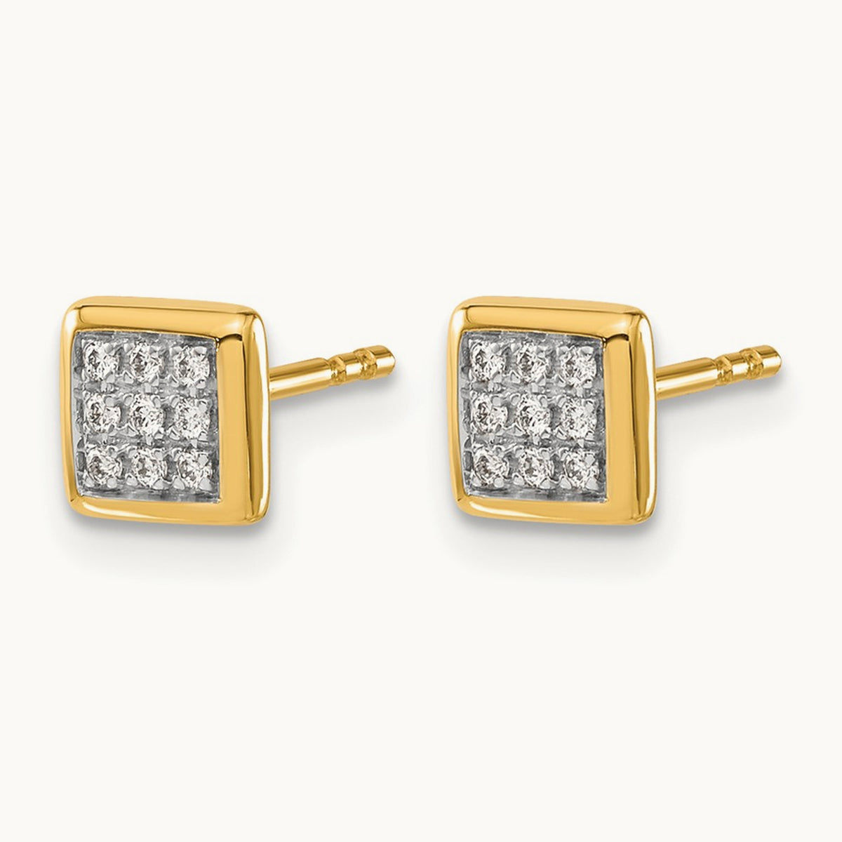 Square Diamond Cluster Earrings — 14K Yellow Gold, 6mm