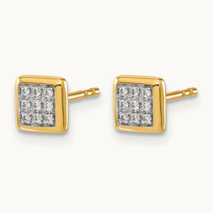 Square Diamond Cluster Earrings — 14K Yellow Gold, 6mm