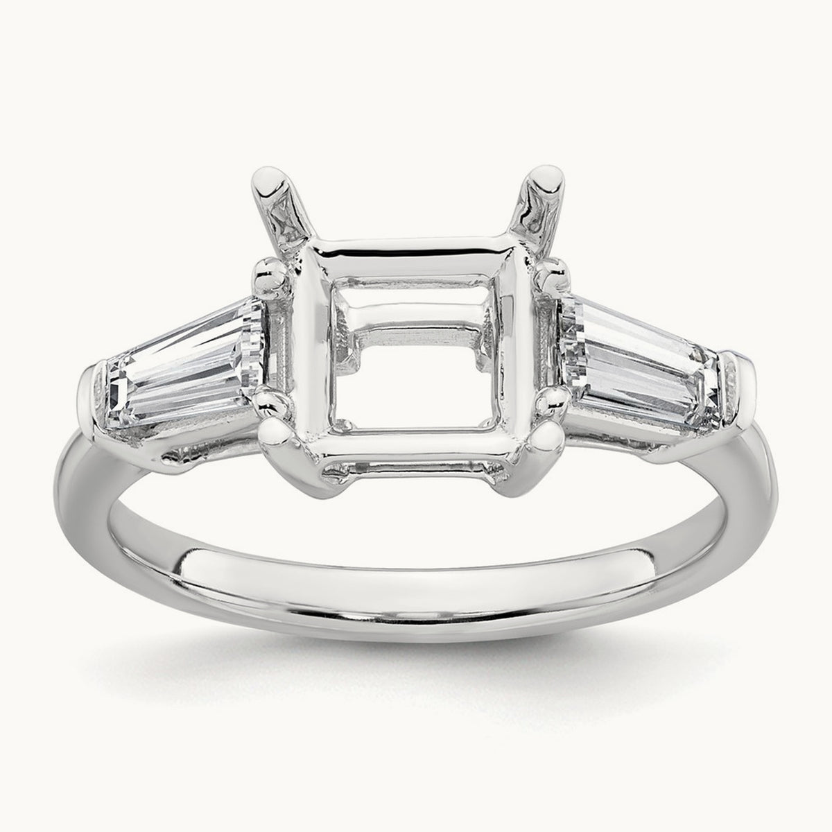 Baguette Princess Semi-Mount Engagement Ring — 14K White Gold, 5/8 ct, 7