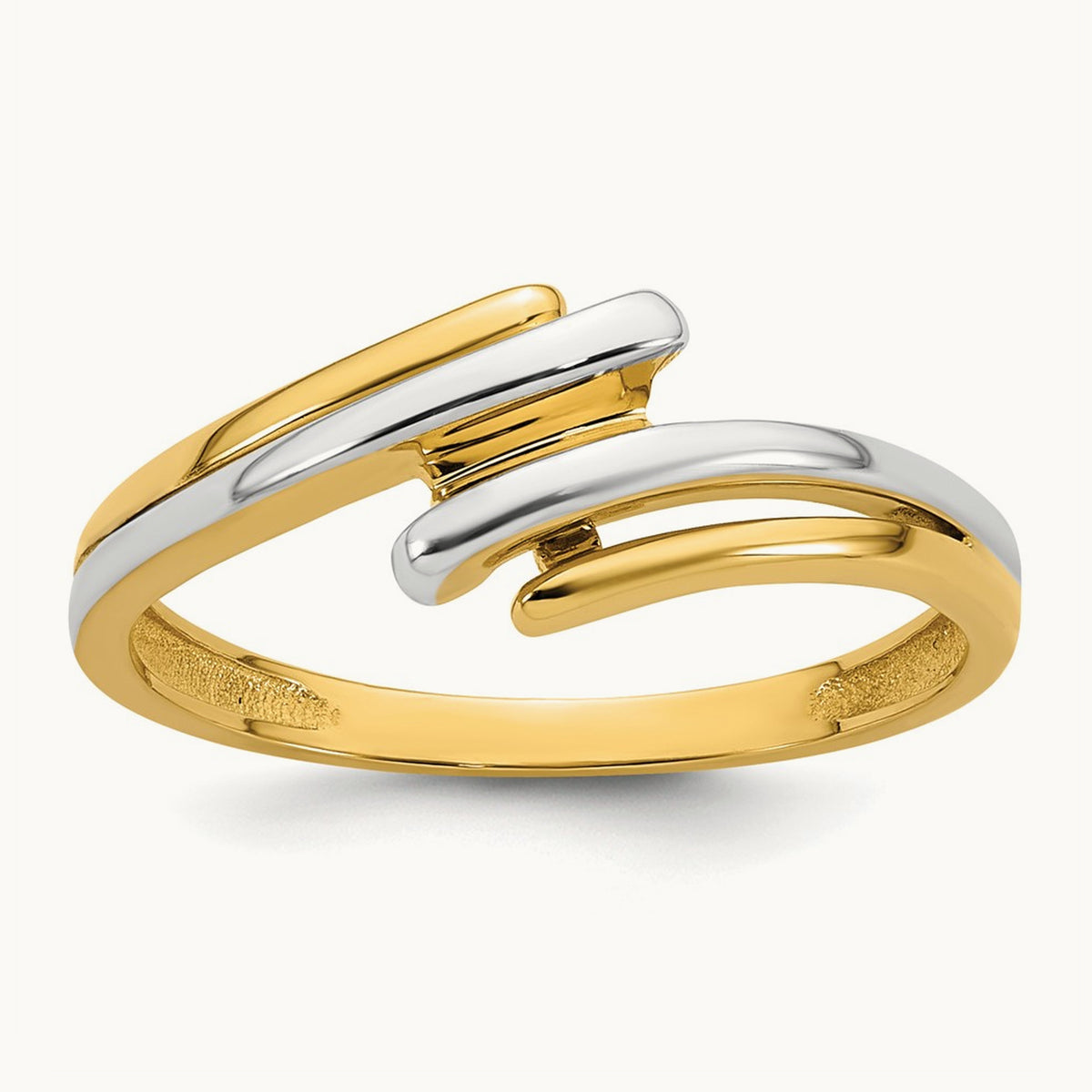 w/ White Rhodium Polished Bypass Ring, 14K
