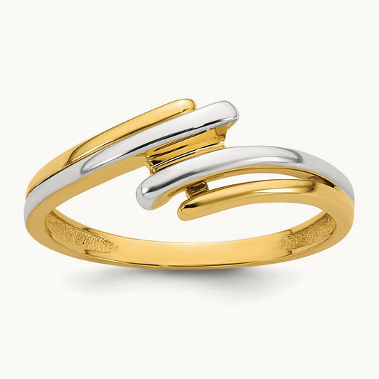 w/ White Rhodium Polished Bypass Ring, 14K