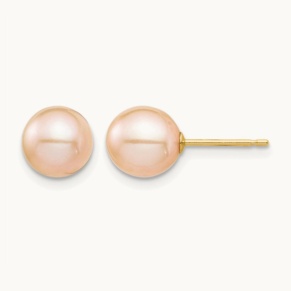 Madi K 7- Pink Round Freshwater Cultured Pearl Stud Post Earrings, 8mm, 14K