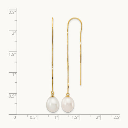7- White Rice FW Cultured Pearl Box Chain Threader Earrings, 14K