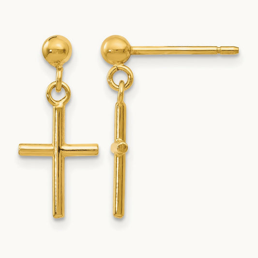 Polished Cross Post Drop Earrings, 14K — Leslie's