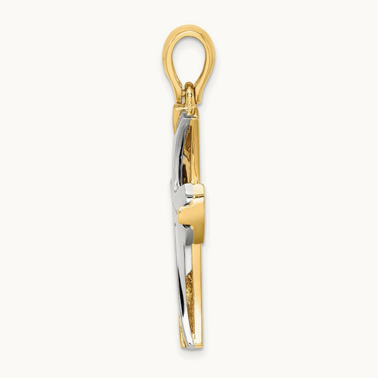 W/ Rhodium Cross Charm, 14K