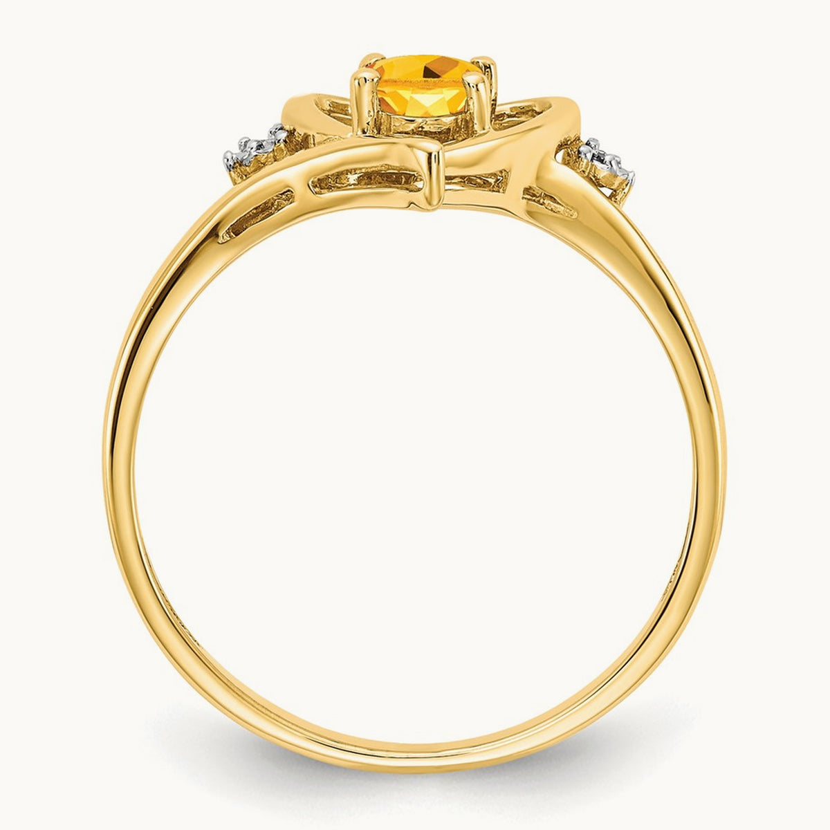 Citrine and Diamond Heart Ring — 14K Yellow Gold, 7