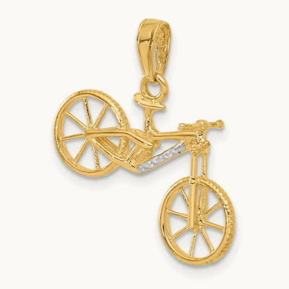 D/C 3D Bicycle Pendant, 14K with White Rhodium