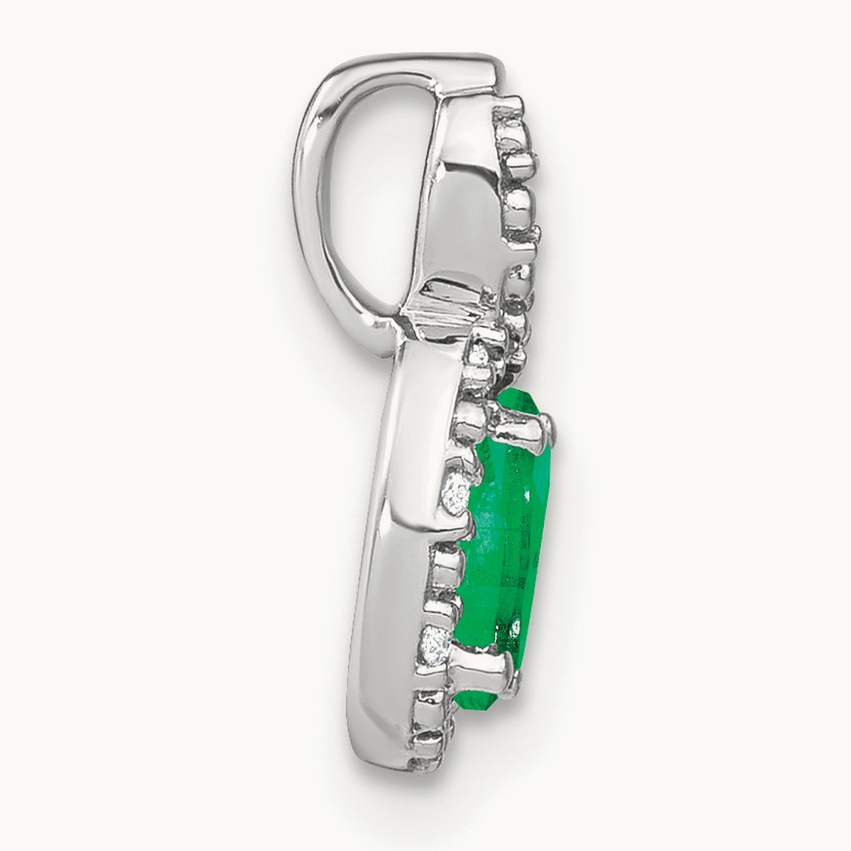 Oval Emerald and Diamond Pendant, 14K White Gold