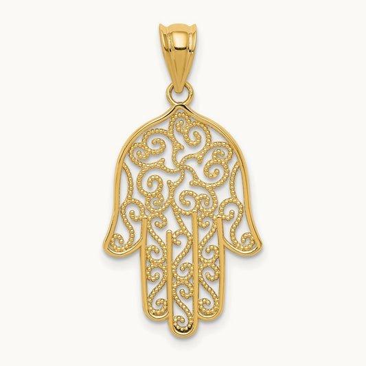 Filigree Hamsa Pendant, 14K