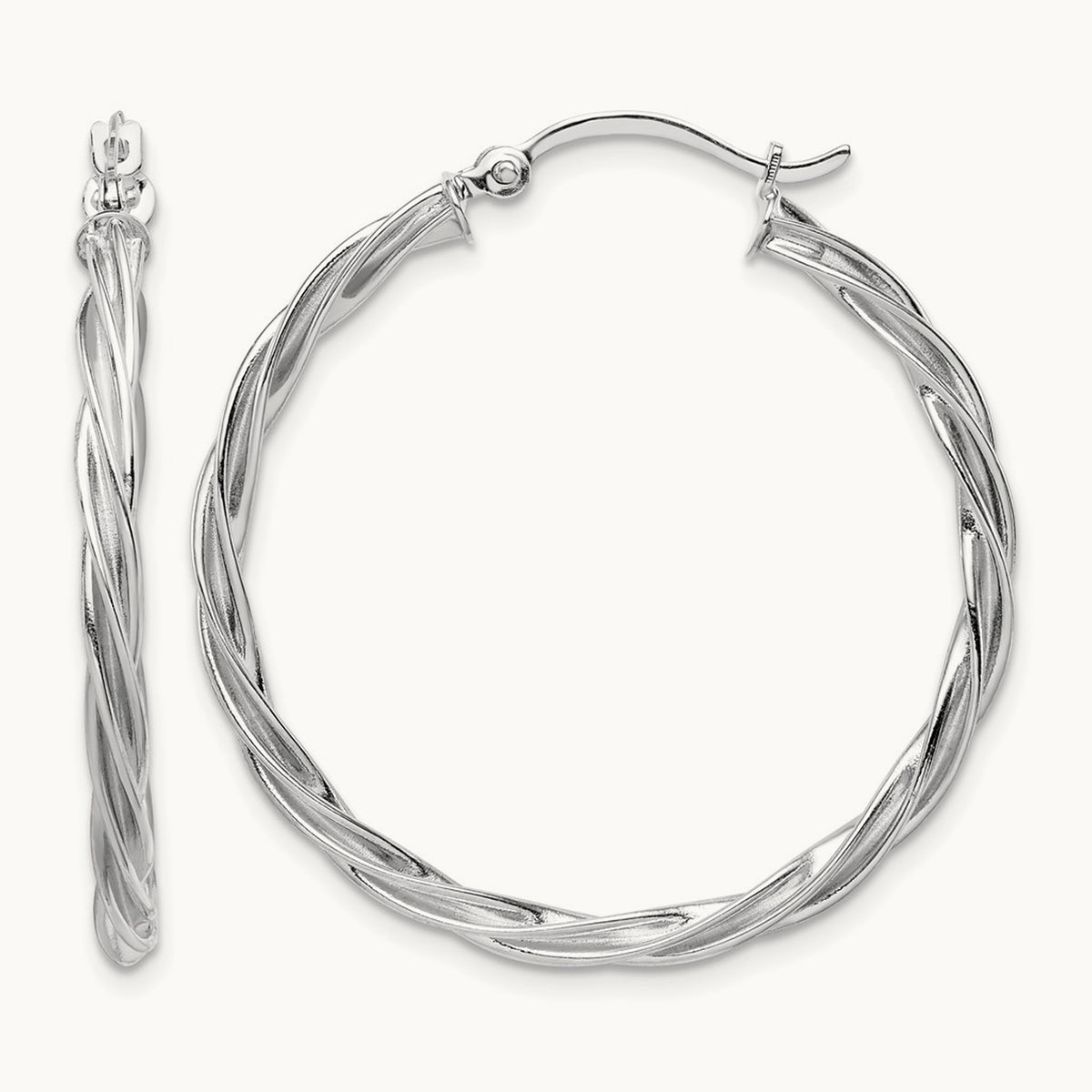 Fine Twisted Hoop Earrings — 14K White Gold, 33.75mm