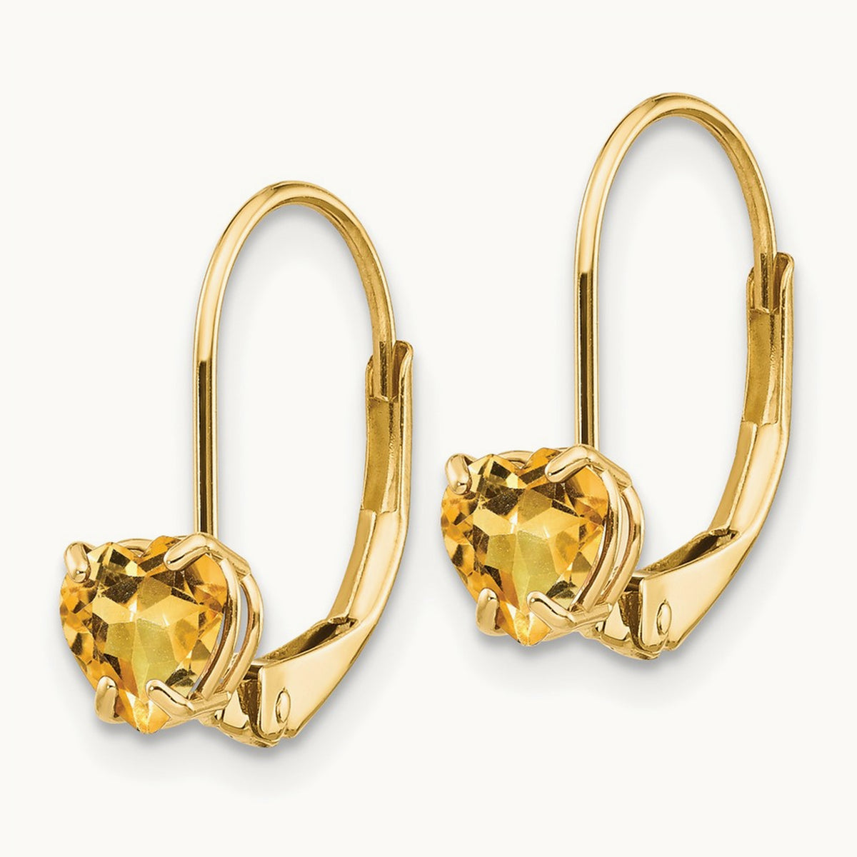 Heart Citrine Leverback Earrings, 5mm, 14K