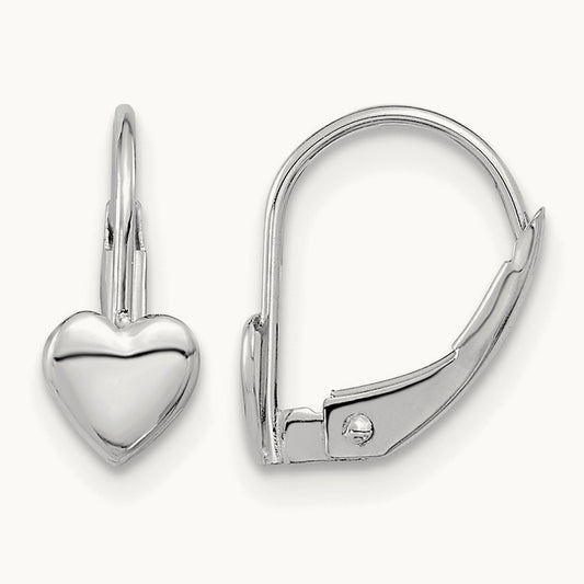Heart Leverback Earrings — 14K White Gold