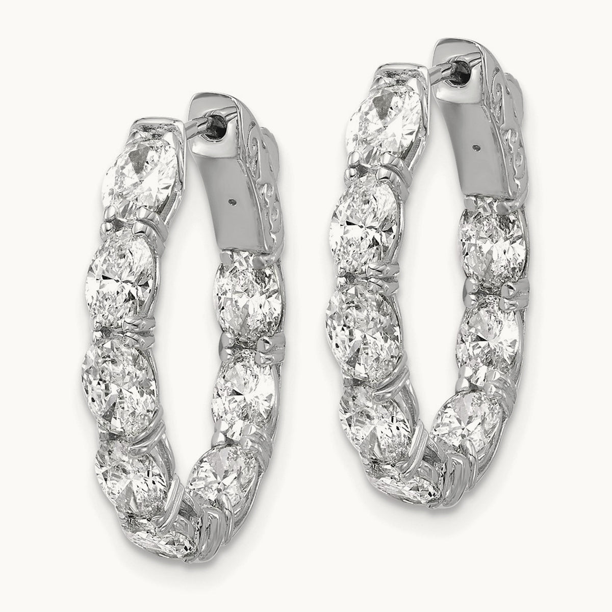 Oval & Round in/Out Hoop Earrings, 4.00 ct tw Lab-Grown Diamond — 14K White Gold