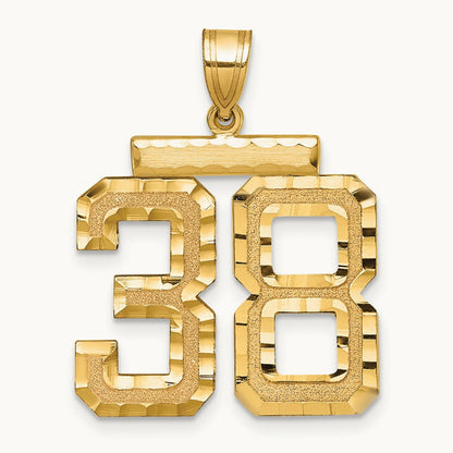 Large Brushed Diamond-cut Number 38 Charm, 14K