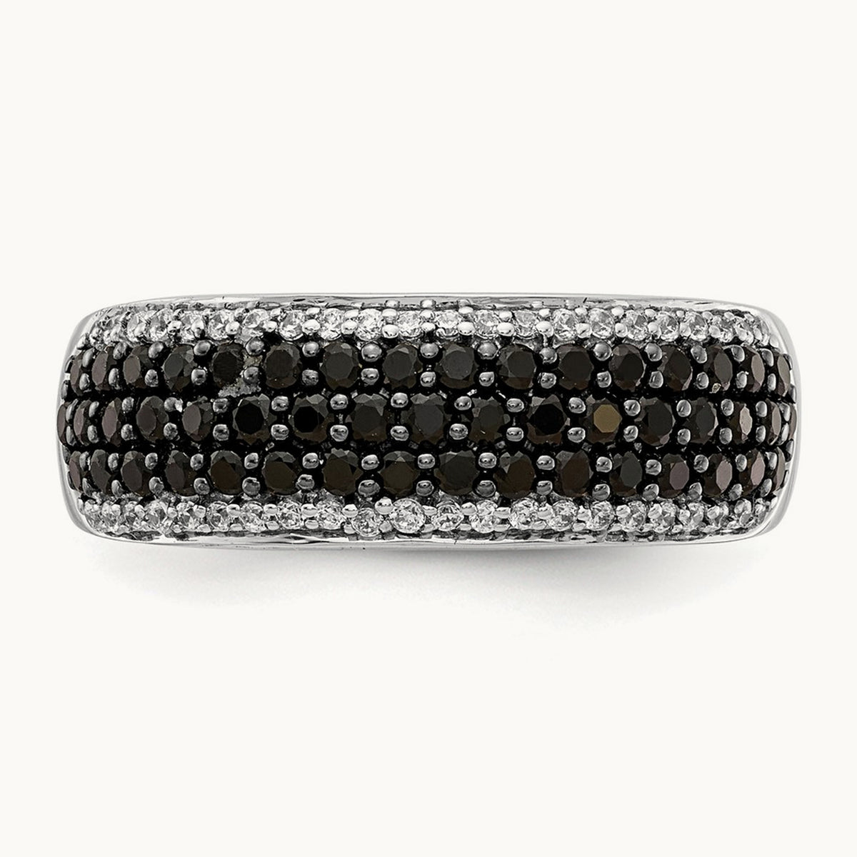White and Black Diamond Band Ring, 14K White Gold
