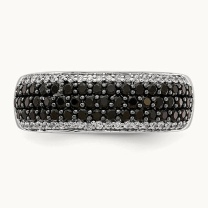 White and Black Diamond Band Ring, 14K White Gold