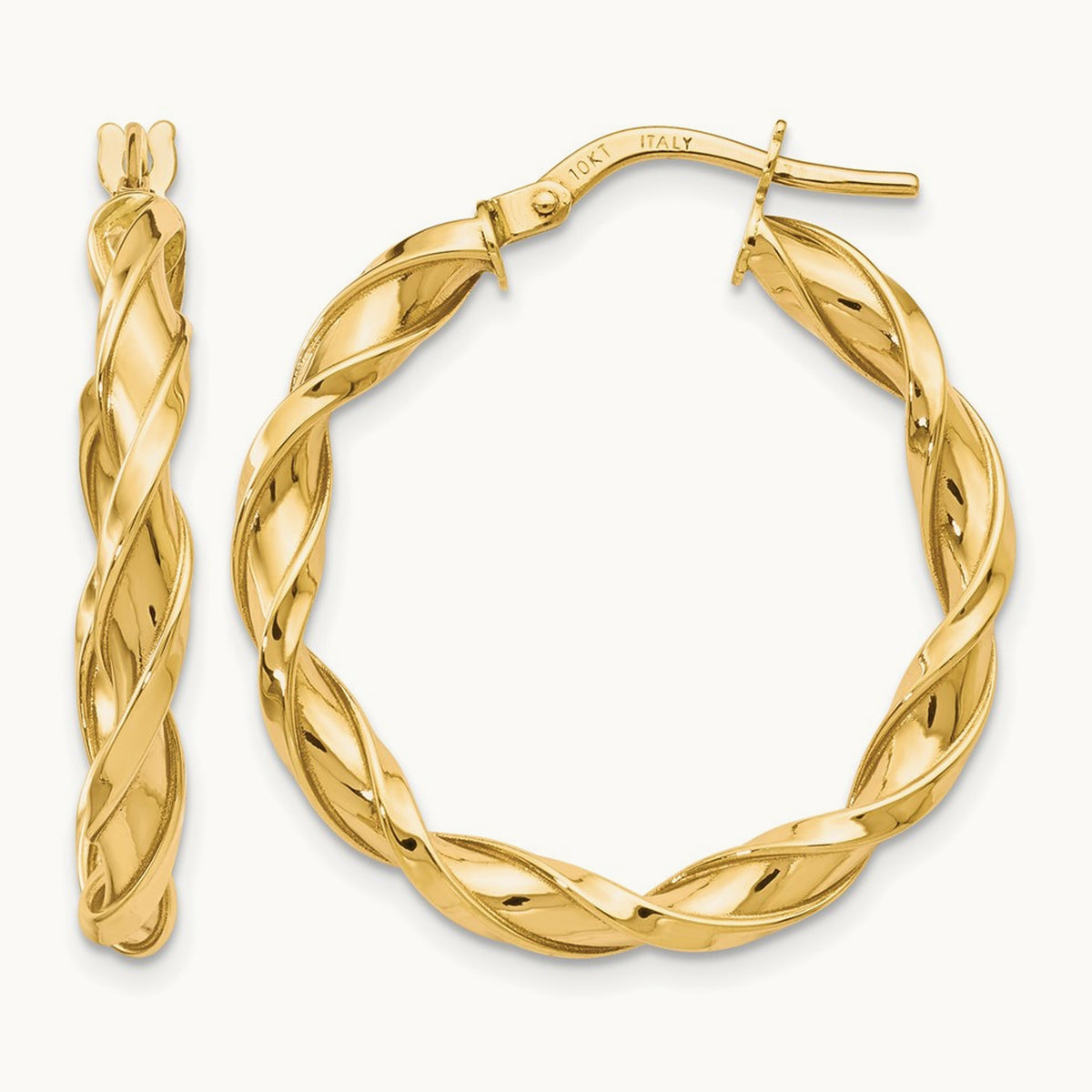 Polished Twisted Hoop Earrings — 10K Yellow Gold