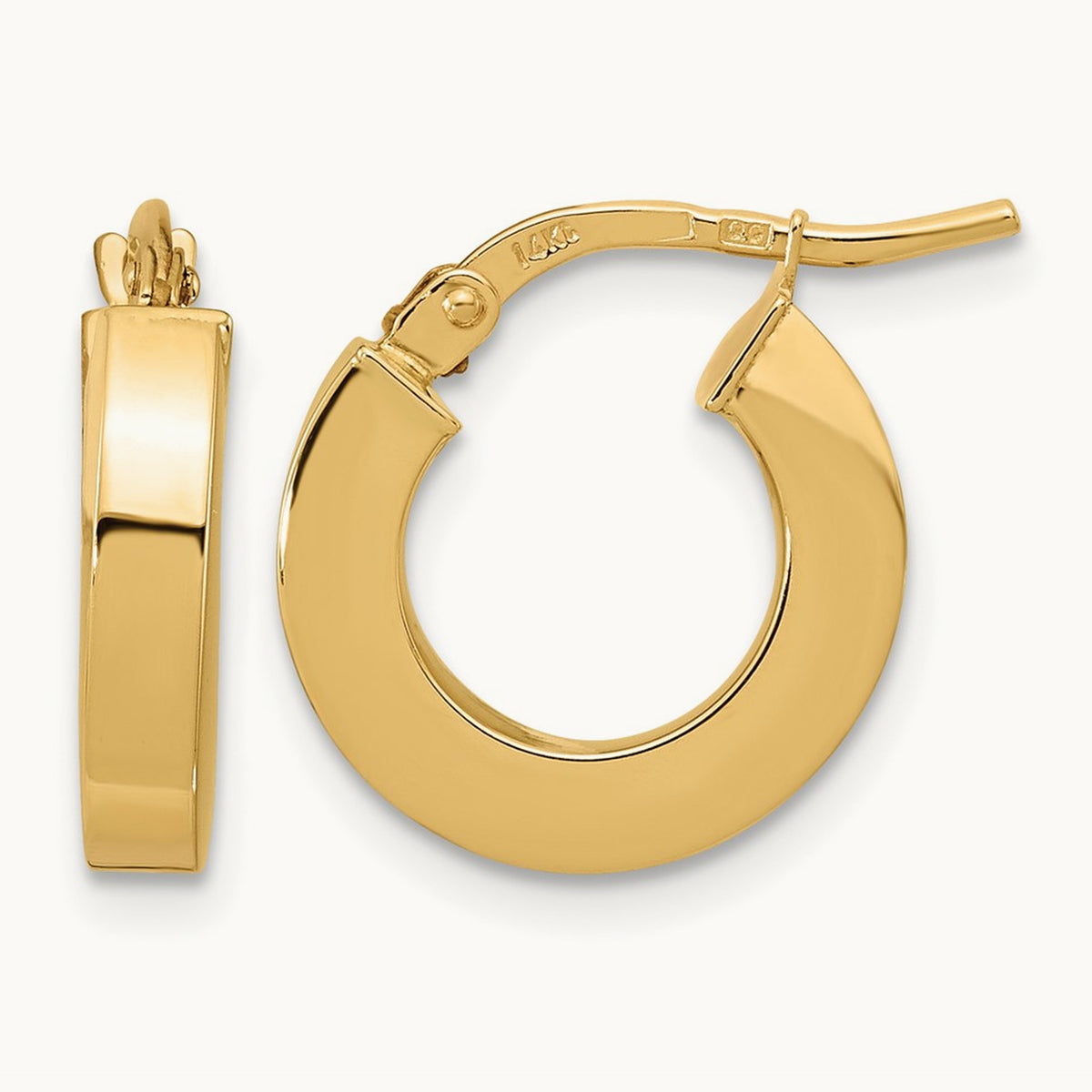 Polished Square Tube Hoop Earrings, 3mm, 14K