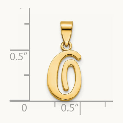 Script Letter O Initial Pendant, 14K Yellow Gold