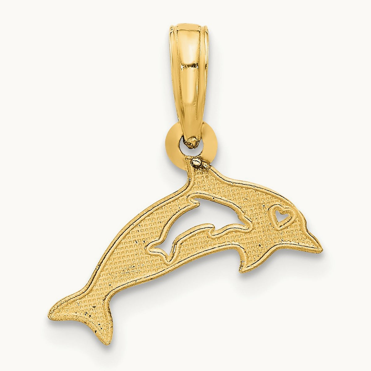 Polished Dolphin with Cut-out Baby Dolphin Pendant, 14K