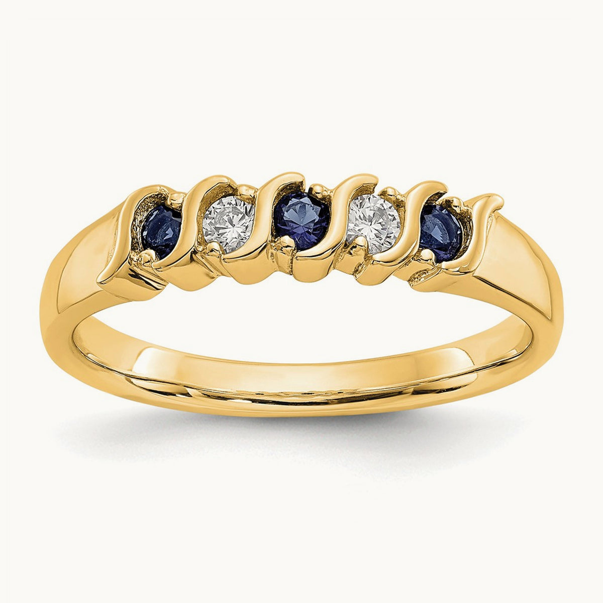 Diamond with Sapphire Band — 14K Yellow Gold, 0.09 ct, 7