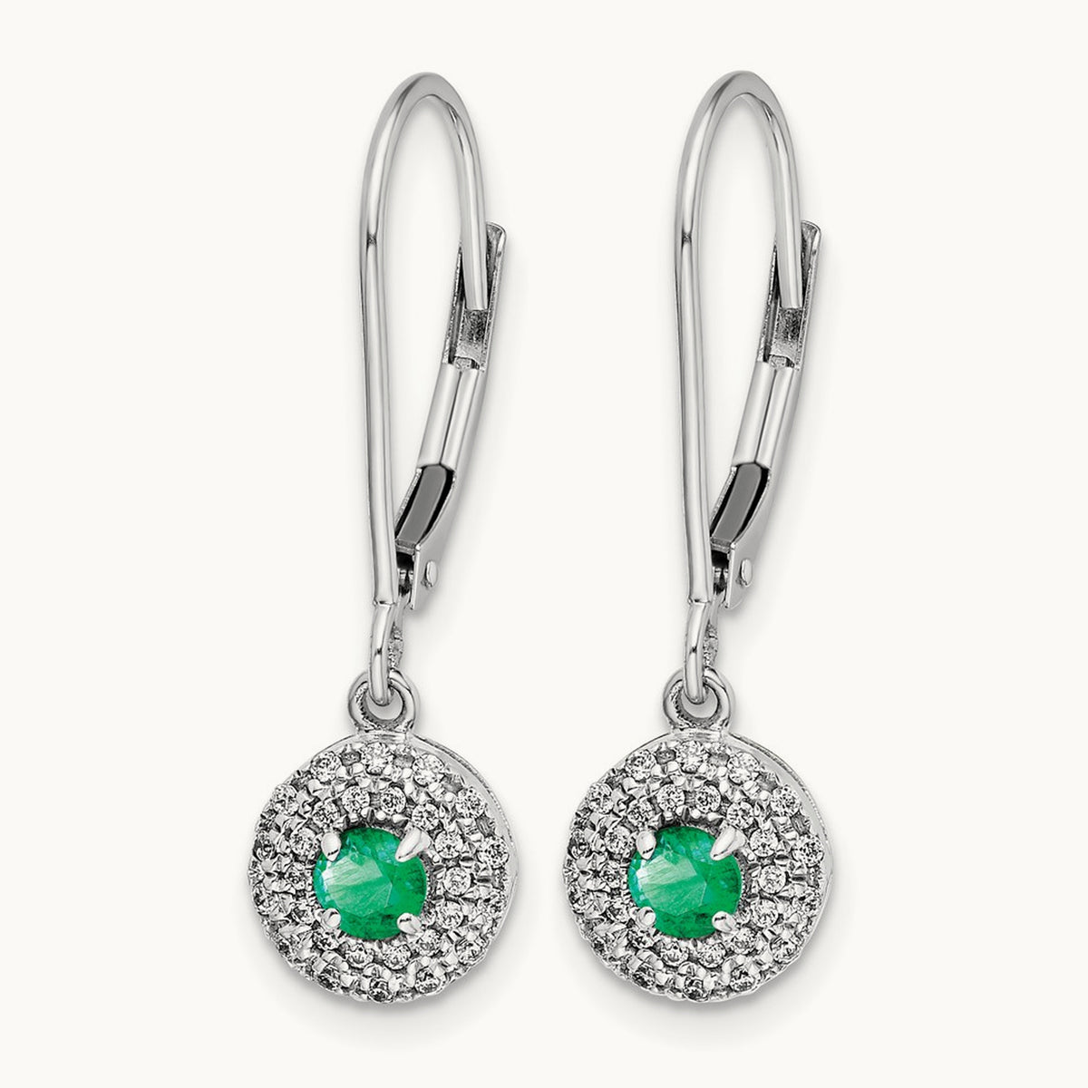 Created Emerald Leverback Earrings, 0.20 ct tw Lab-Grown Diamond
